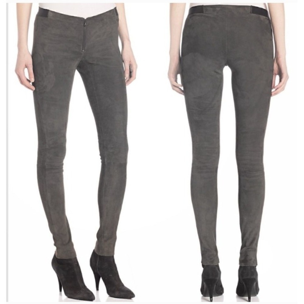 Alice + Olivia Base Suede Leggings Size 0 24 Grey Leather Zip Moto Edgy Goth